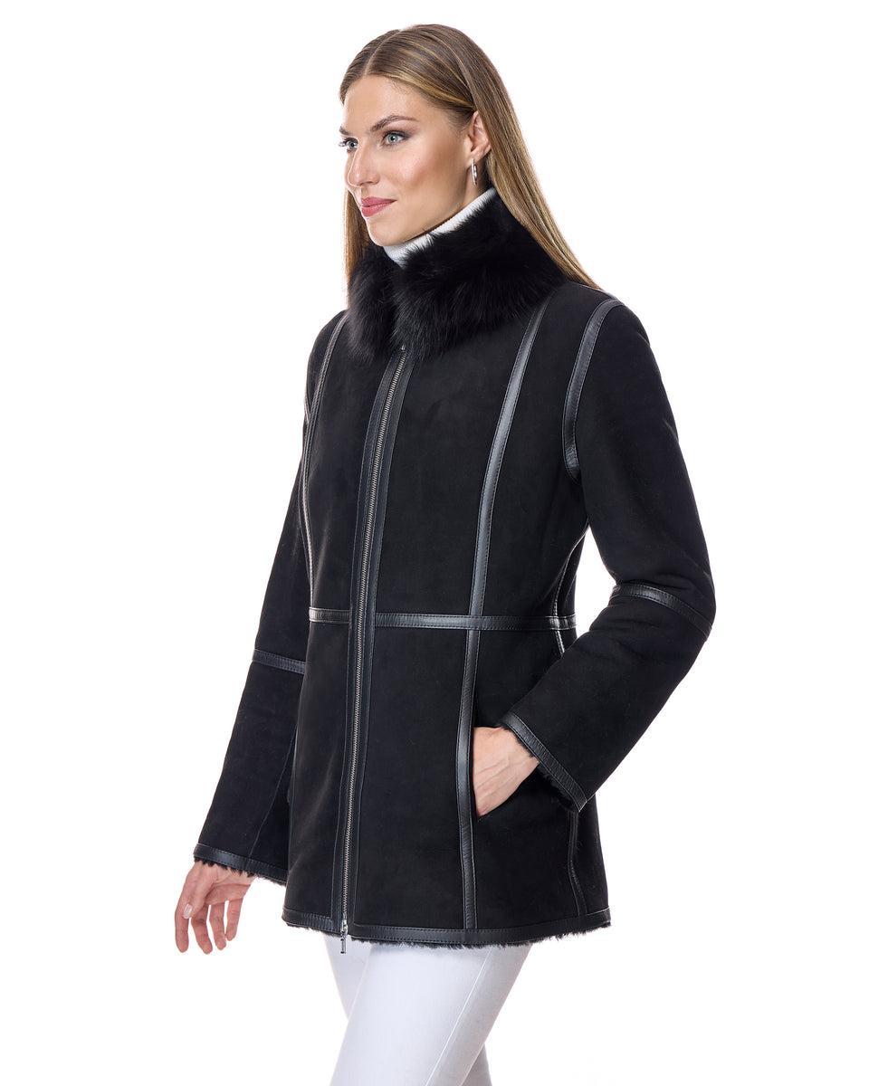 Shearling Lamb Jacket with Fox Stand Collar Product Image