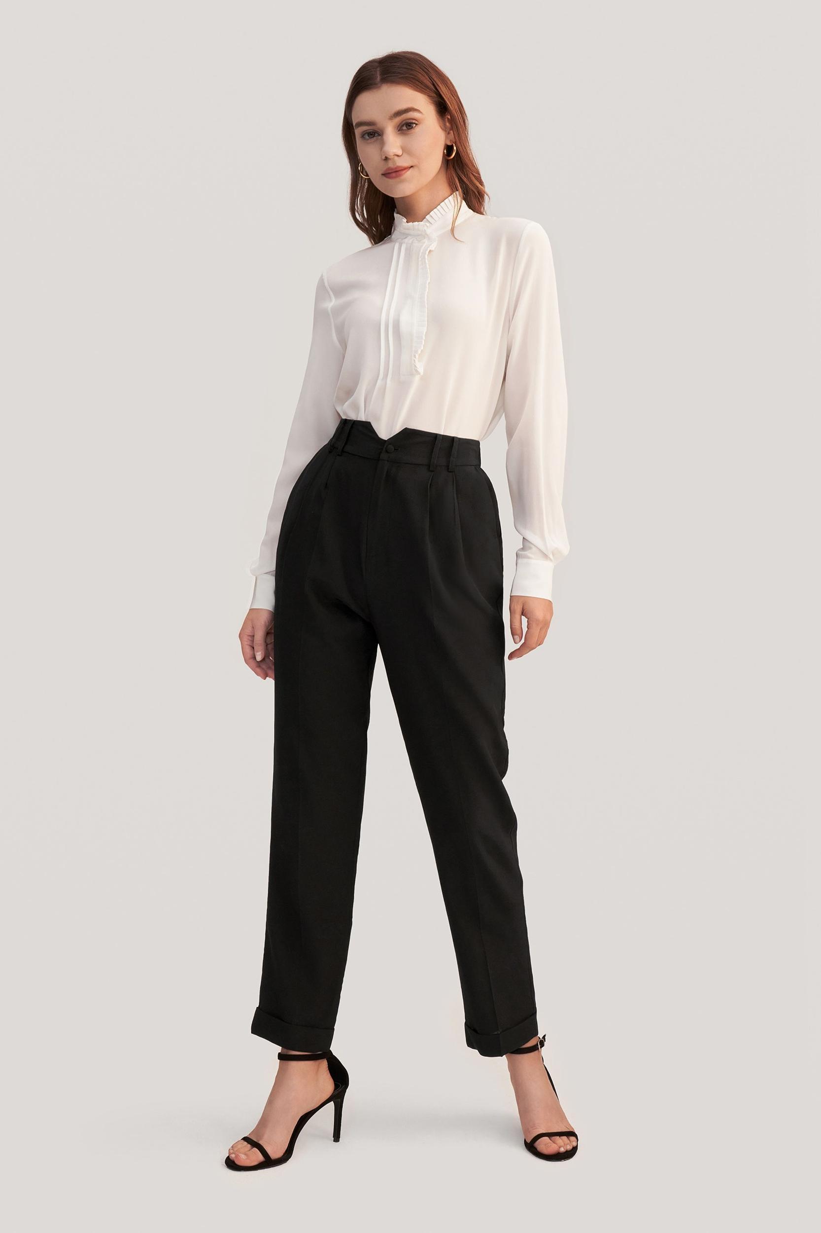Tucked Tapered Silk Pants Product Image