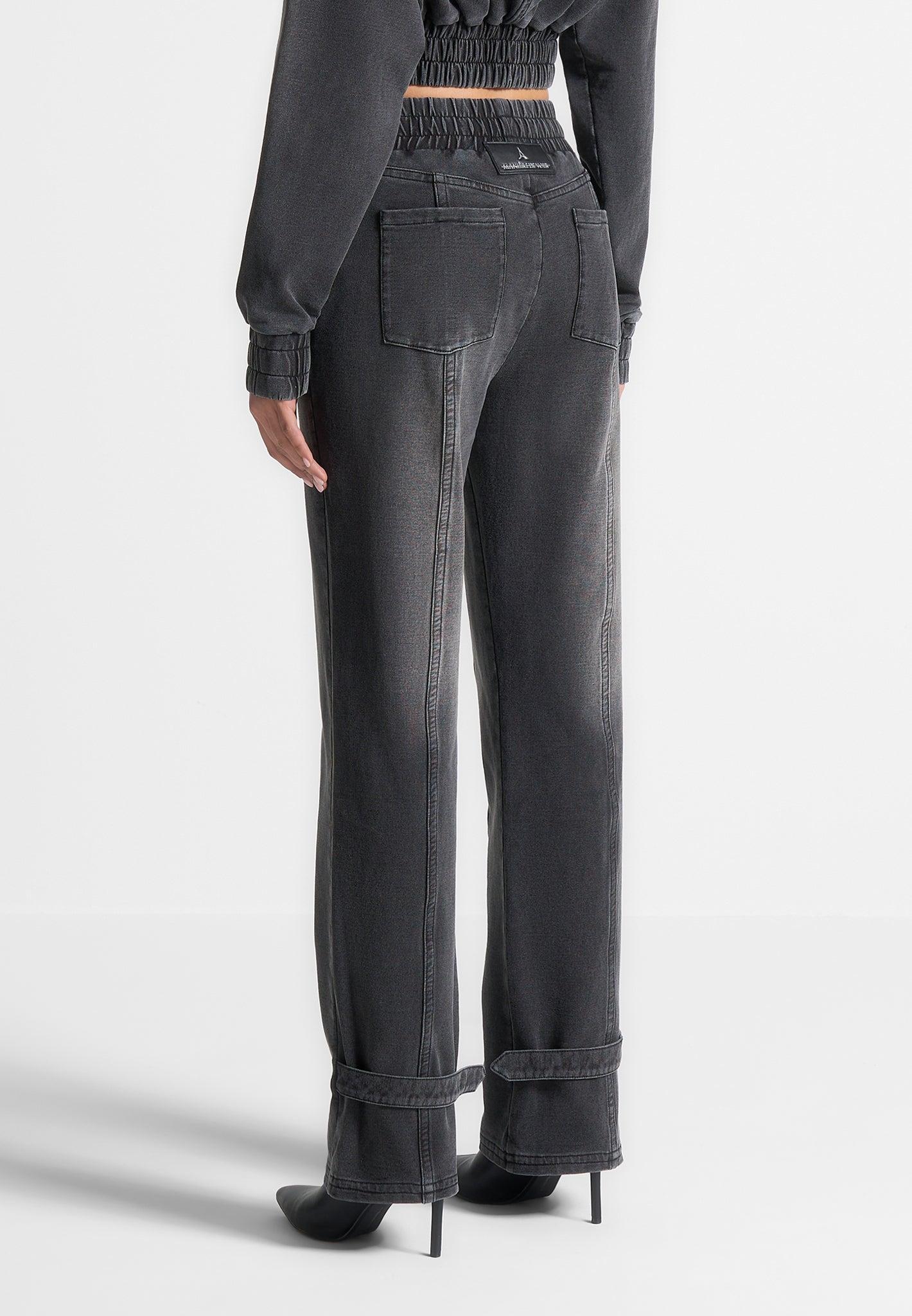 Washed Denim Jersey Joggers - Washed Black Female Product Image