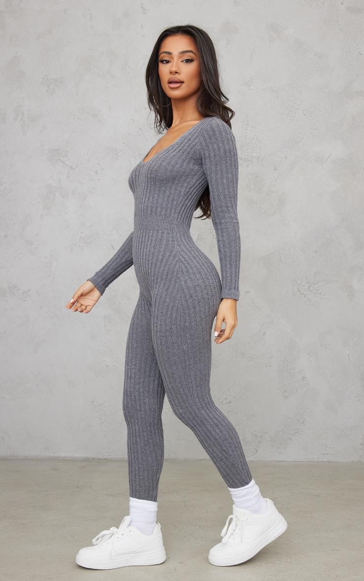 Petite Charcoal Long Sleeve Knitted Jumpsuit Product Image