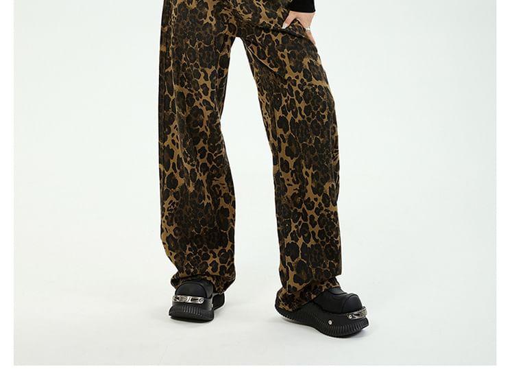 High Rise Leopard Wide Leg Pants Product Image