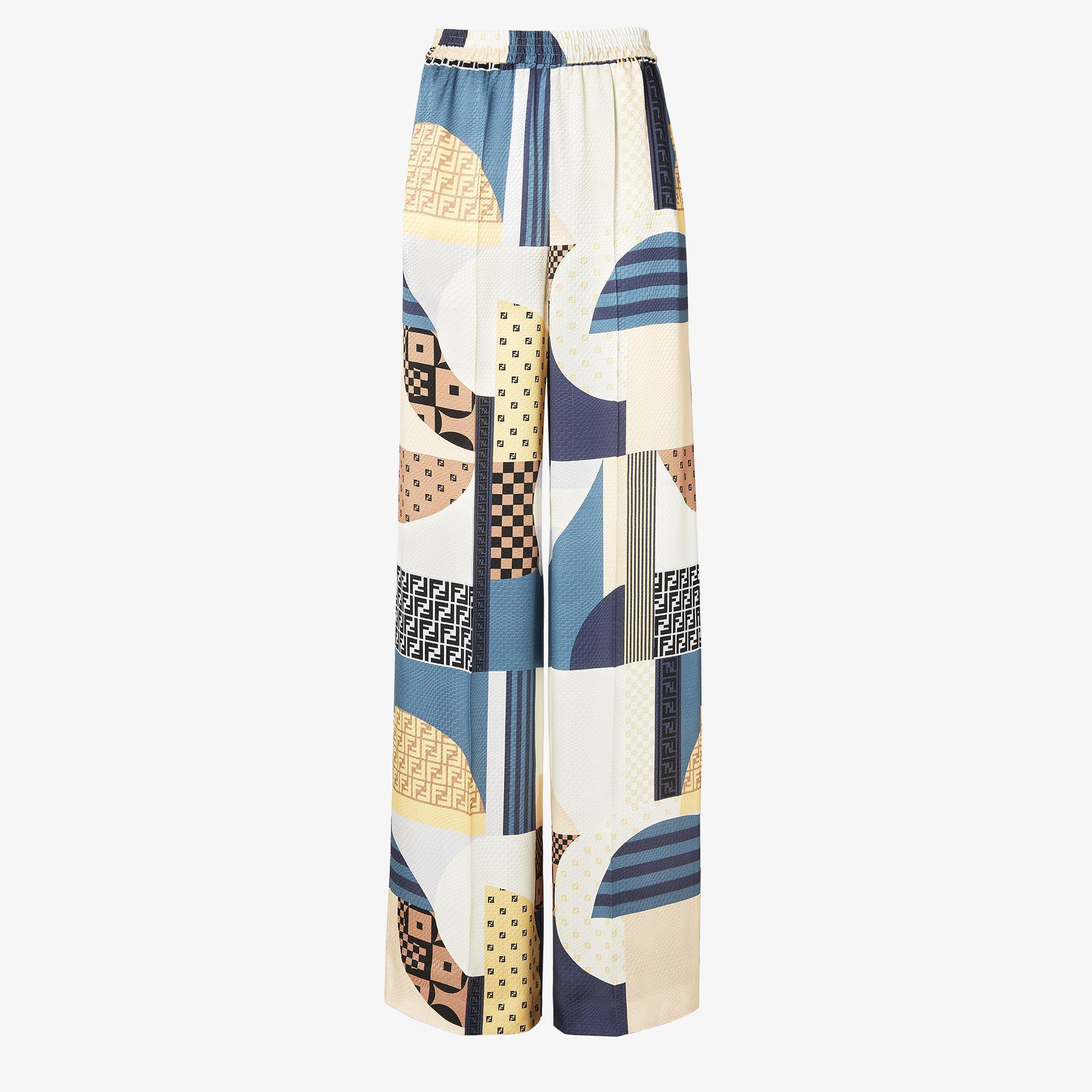 PantsBlue silk pants with patchwork print Product Image