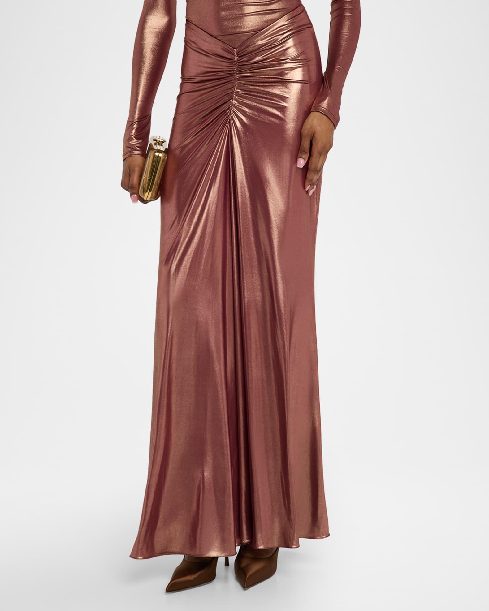 Ruched Metallic Coated Jersey Maxi Skirt Product Image