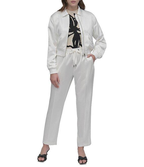 DKNY by Donna Karan Satin Long Sleeve Logo Bomber Jacket Product Image