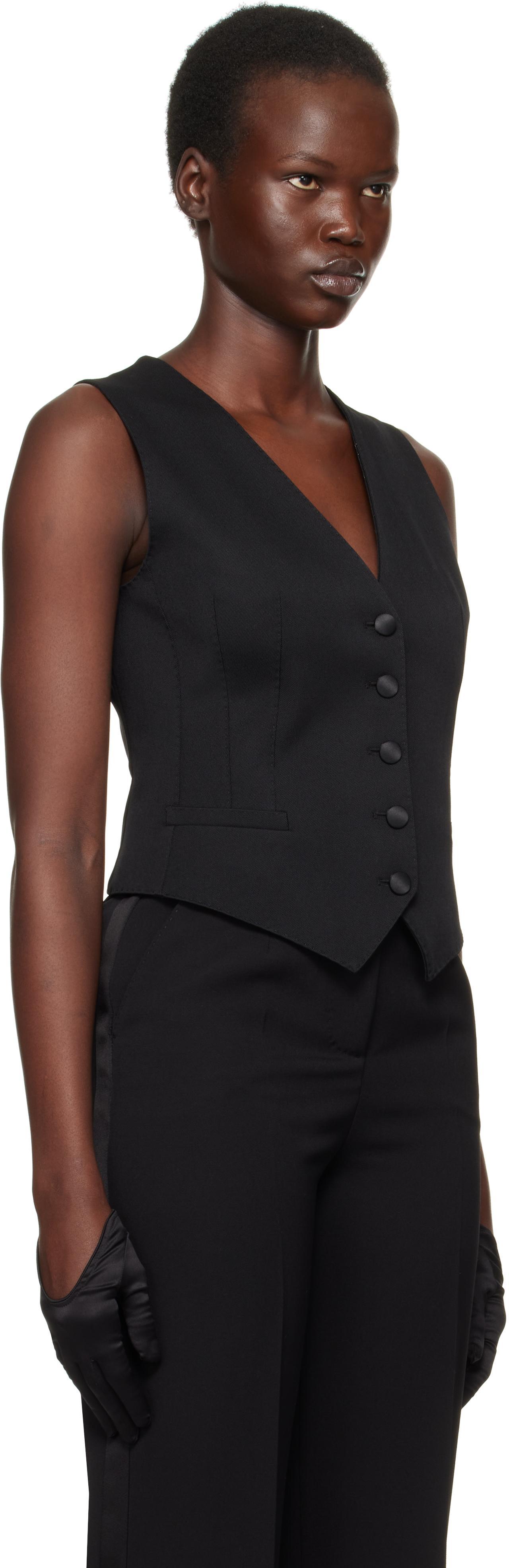 DOLCE & GABBANA Black Gabardine Wool Vest In N0000 Nero Product Image