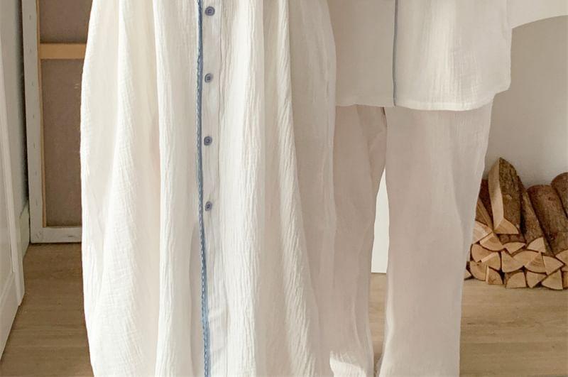 Couple Matching Contrast Trim Pajama Dress / Long-Sleeve Pajama Set Product Image