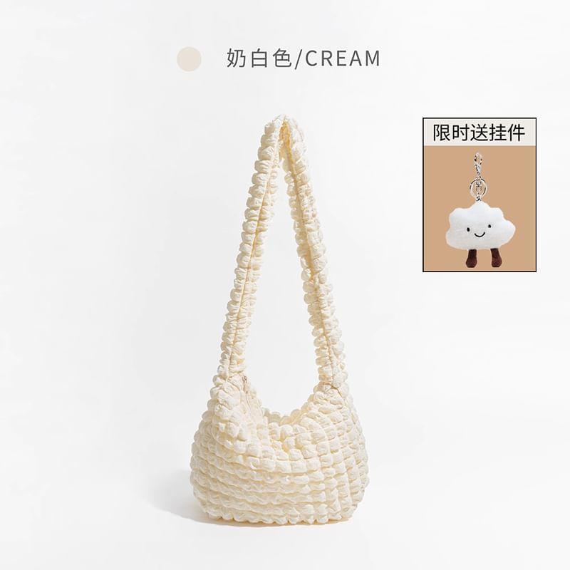 Set: Plain Quilted Shoulder Bag + Bag Charm Product Image