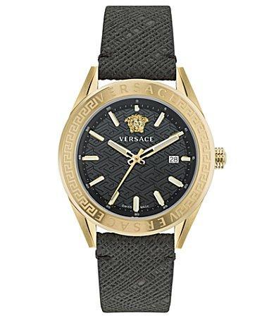 Versace Mens V-Code Analog Two Tone Stainless Steel Blue Dial Watch Product Image