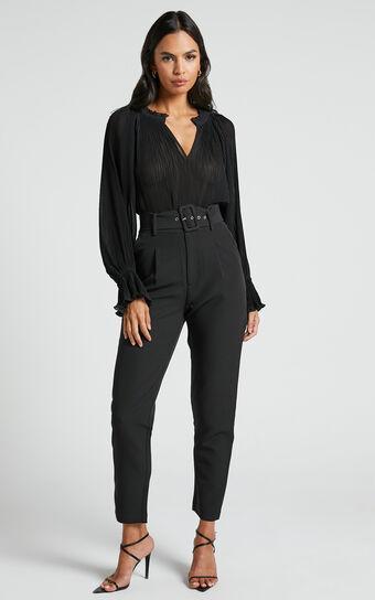 Milica Trousers - Belted High Waisted Trousers in Black Product Image