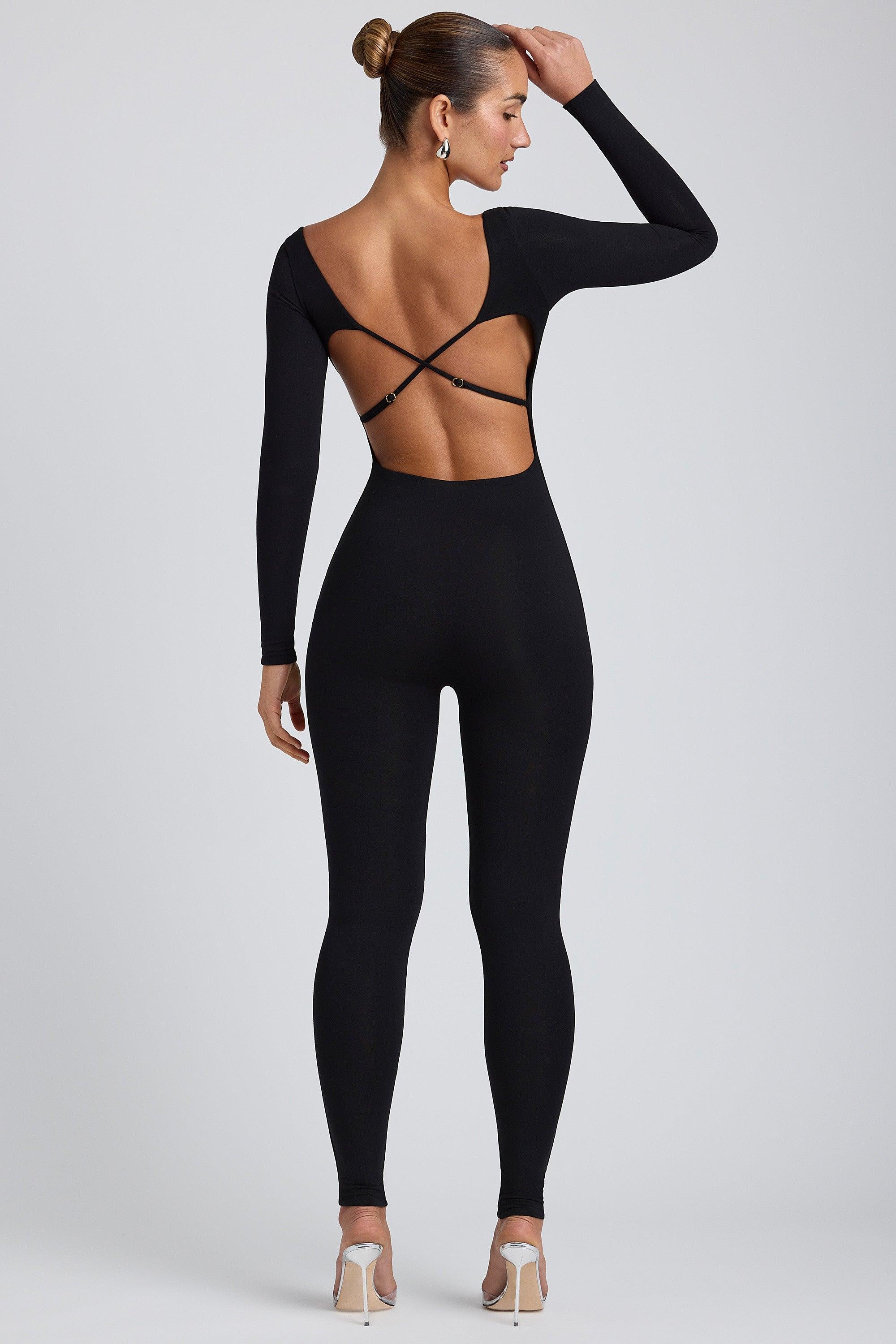 Modal Scoop-Neck Cross-Back Jumpsuit in Black Product Image