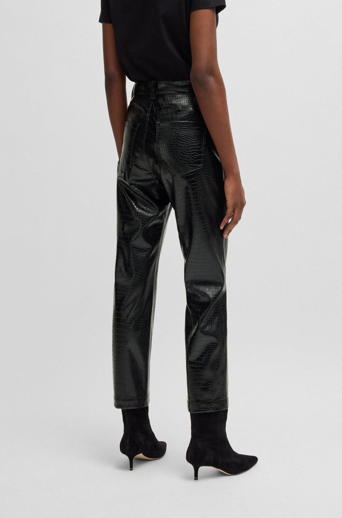 Straight-leg trousers in crocodile-embossed faux leather Product Image