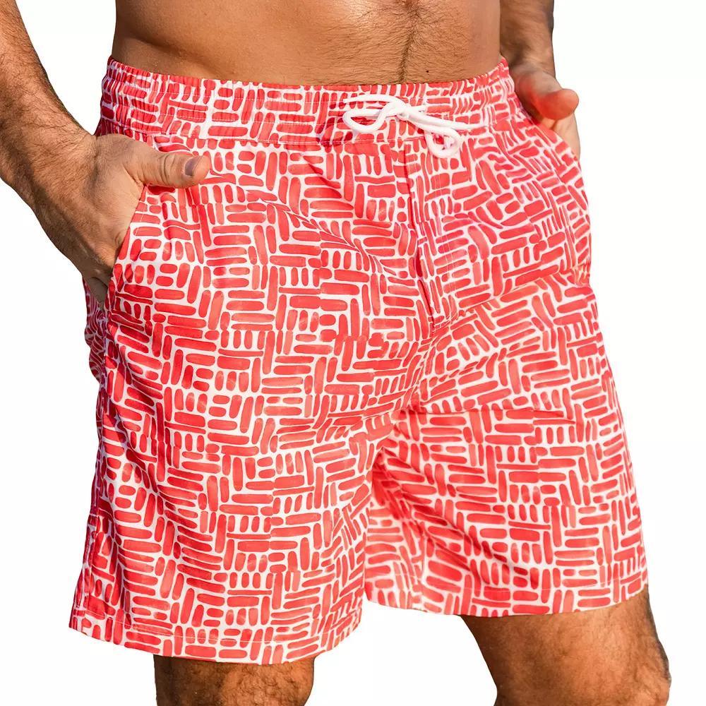 Men's Cupshe 9" Red Abstract Swim Trunks, Size: Medium Product Image