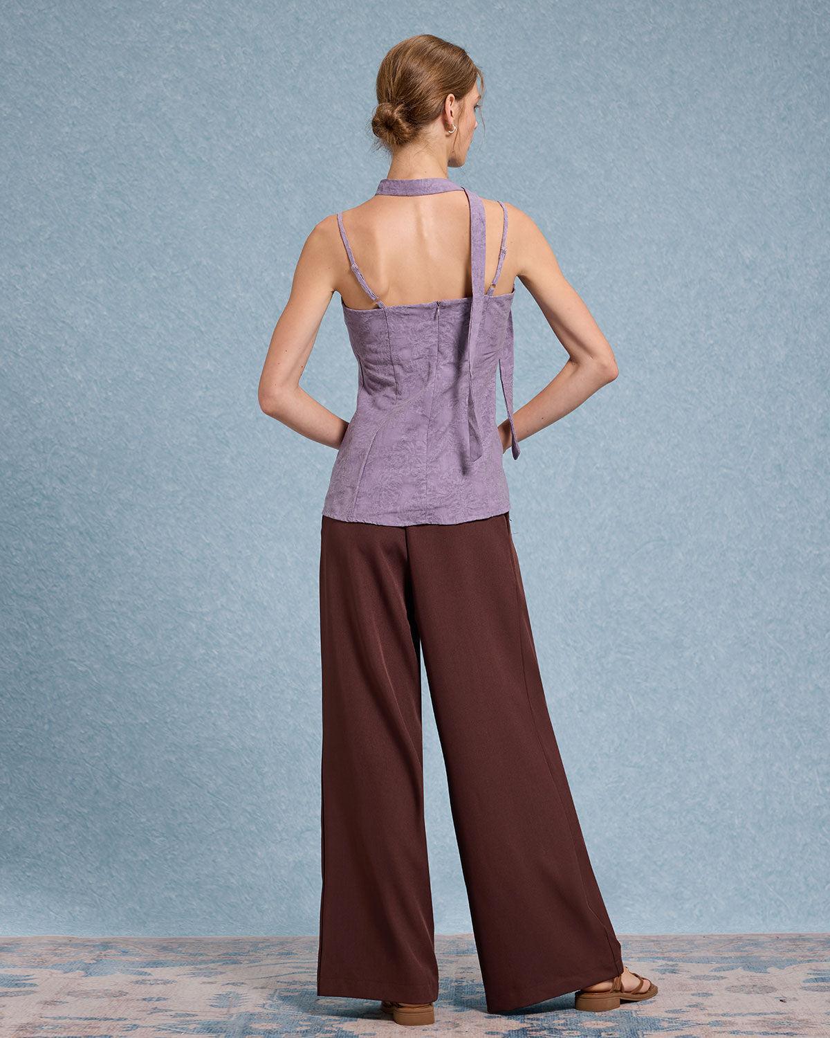 Purple Tie Neck Linen Cami Top Product Image