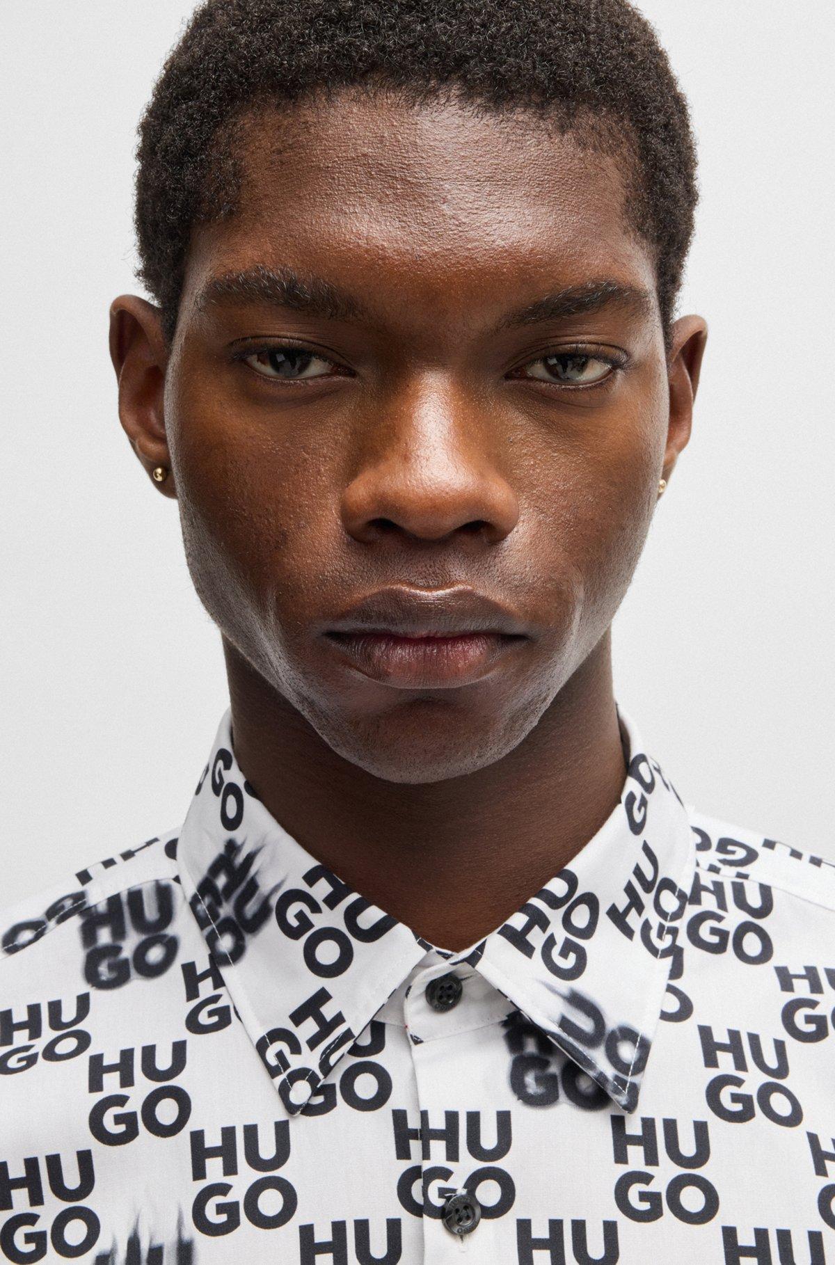 Slim-fit shirt in seasonal-print cotton poplin Product Image