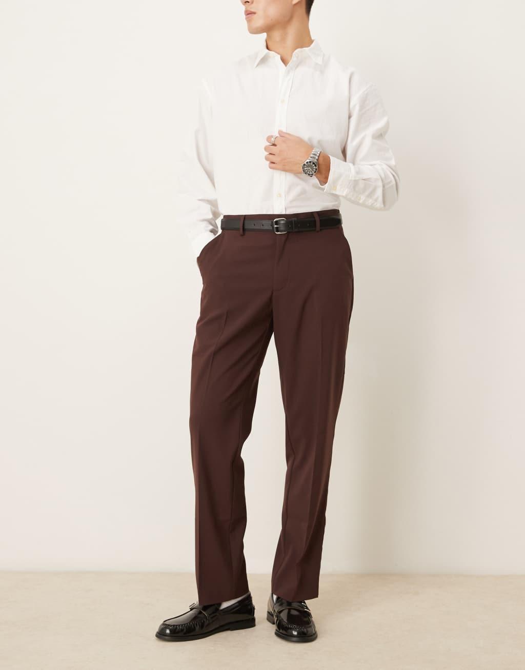 ASOS DESIGN smart straight leg pants in brown Product Image