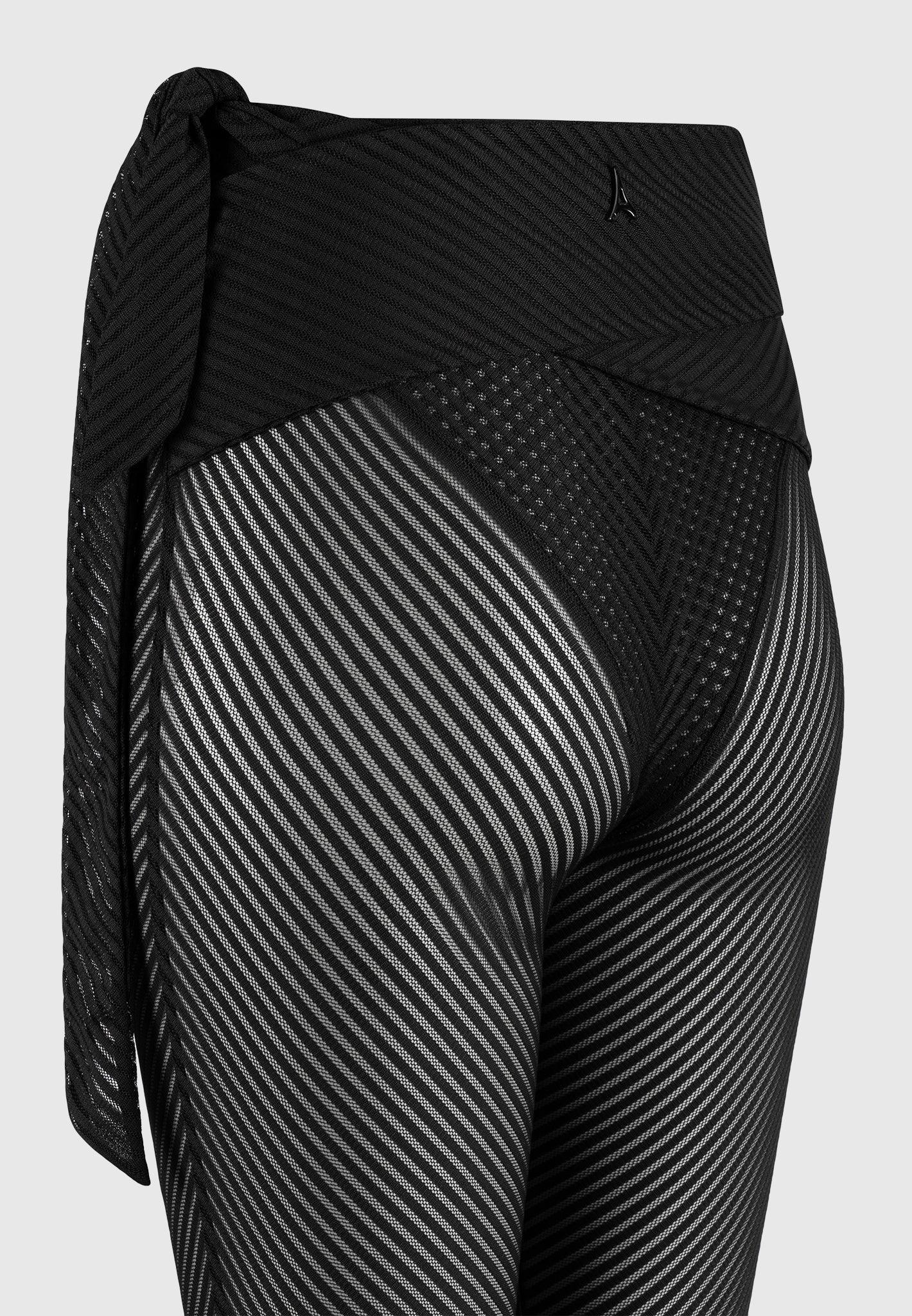 Ribbed Sheer Leggings with Tie - Black Female Product Image