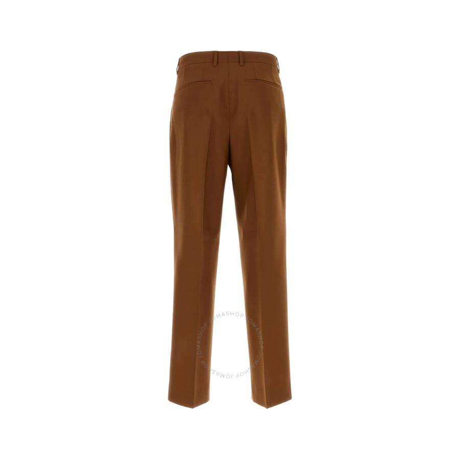 BURBERRY Pleated Wool Trousers With Belt Loops In Brown Product Image