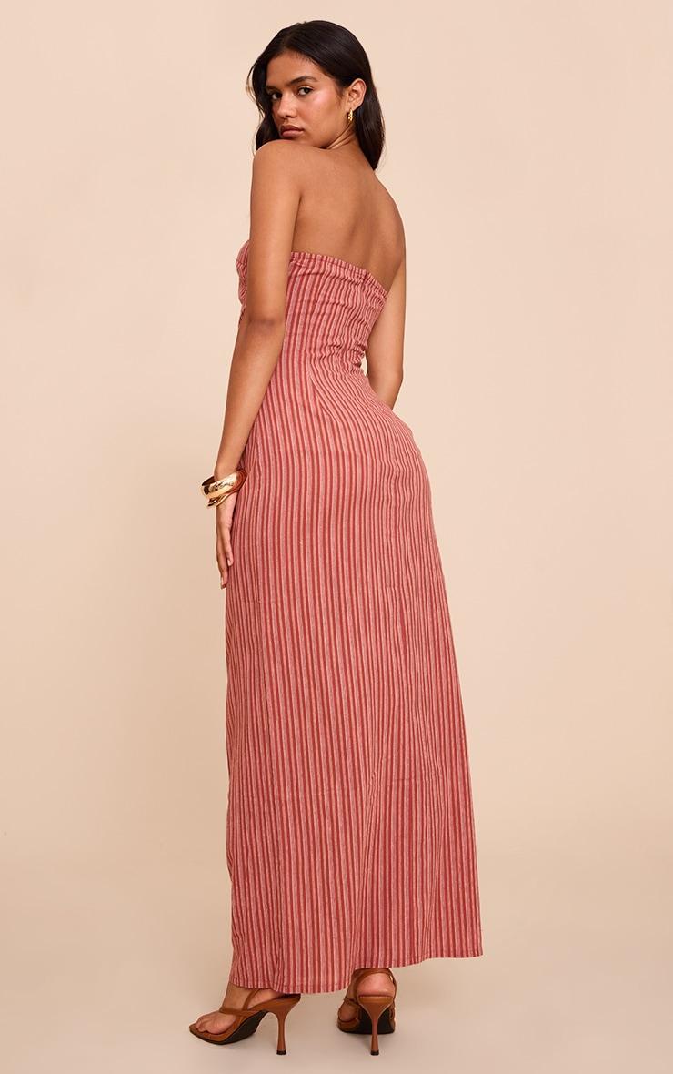 Rust Striped Bandeau Ruched Shift Dress Product Image