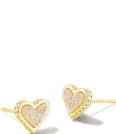 Kendra Scott Framed Ari Heart Gold Drusy Stud Earrings Product Image