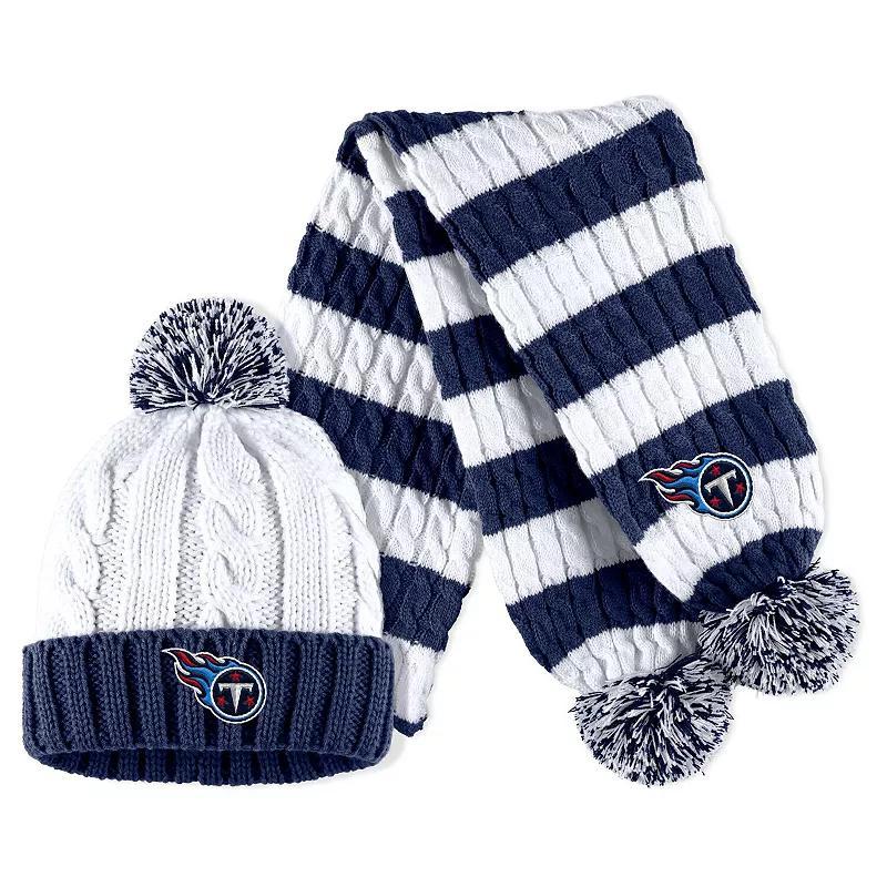 Womens WEAR by Erin Andrews /White Carolina Panthers Cable Stripe Cuffed Knit Hat with Pom and Scarf Set Product Image