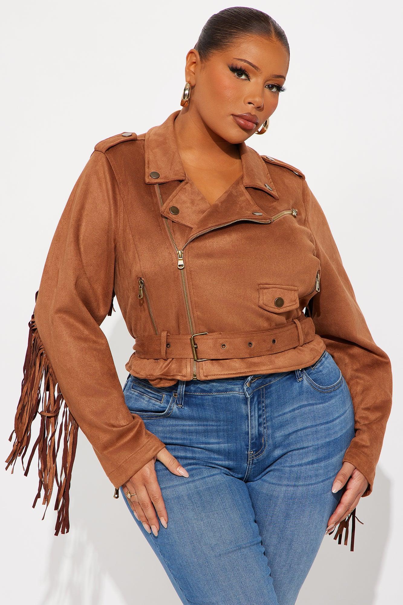 Wild West Connection Fringe Moto Jacket - Camel Female Product Image