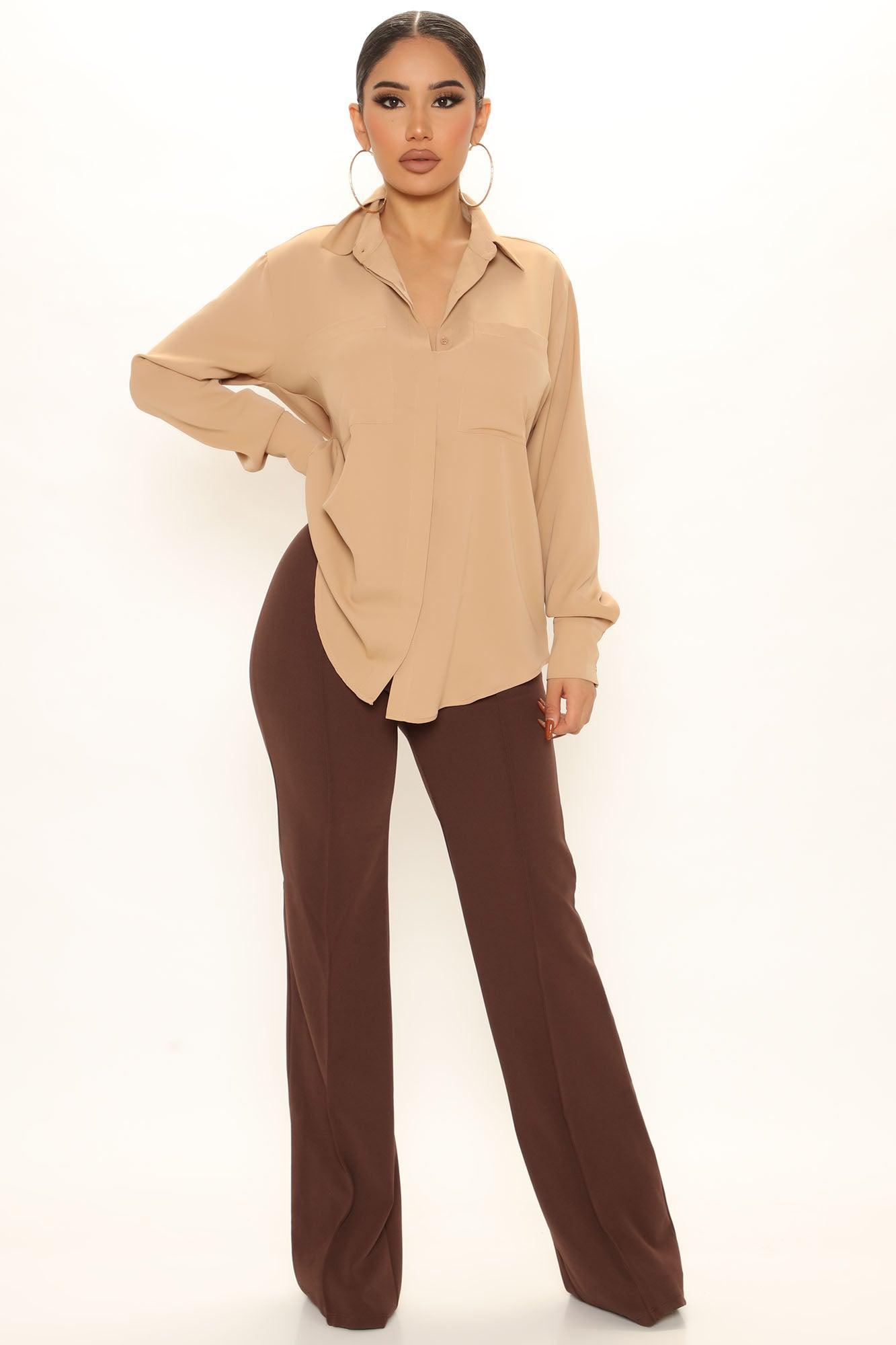 CEO Of Slaying Button Down Top - Taupe Product Image
