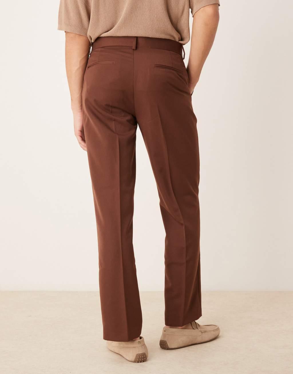 ASOS DESIGN smart straight leg pants in brown Product Image