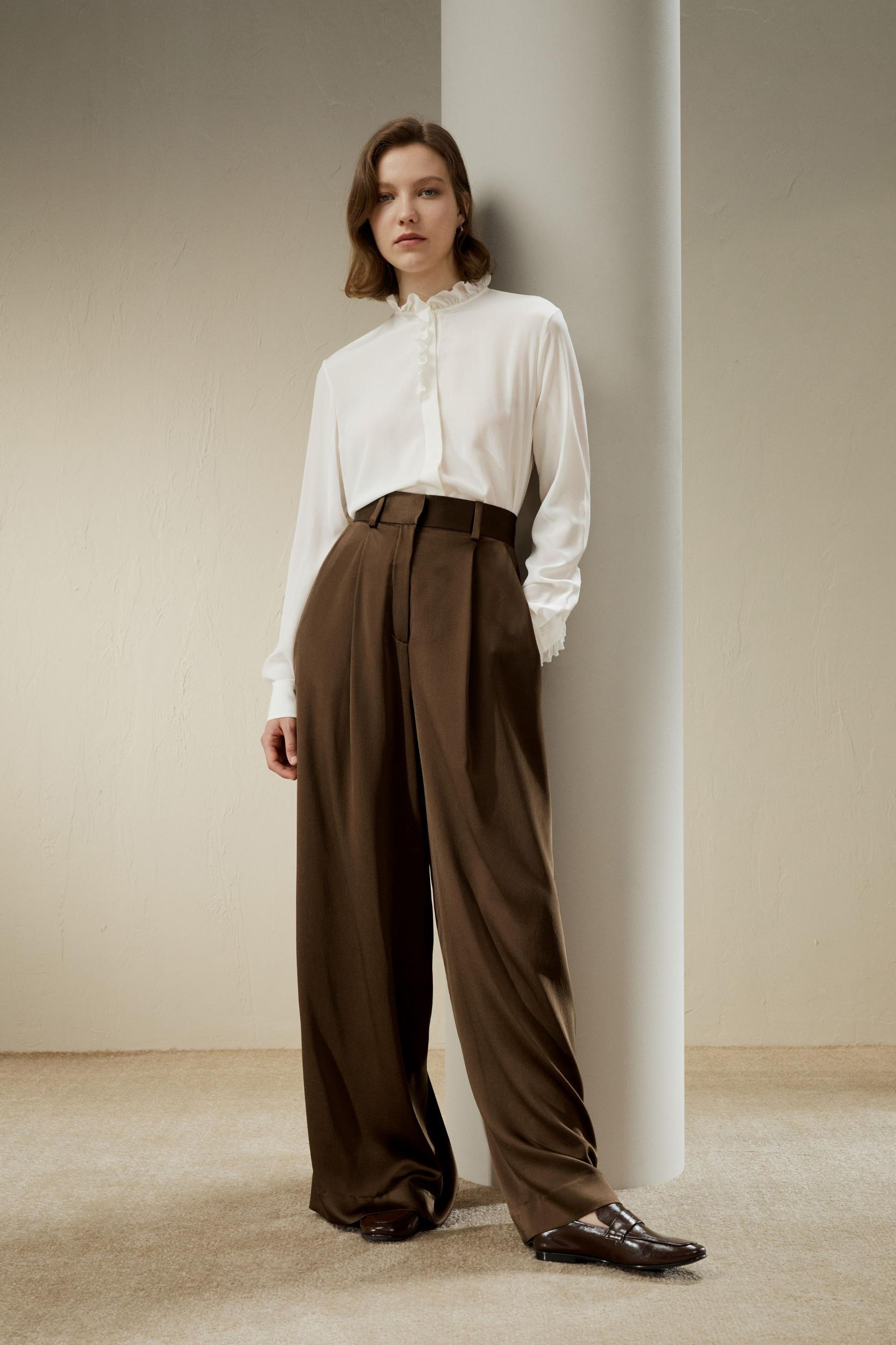 High-Waisted Wide Leg Dense Silk Pants Product Image