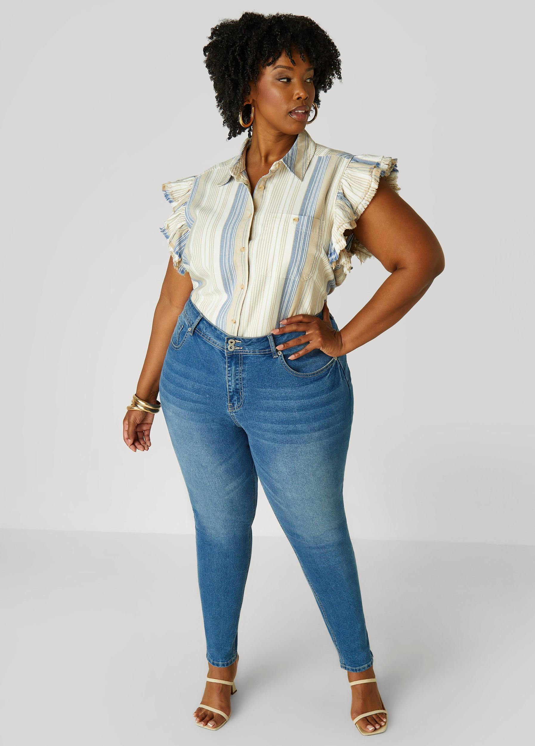 Striped Flutter Sleeve Blouse Product Image