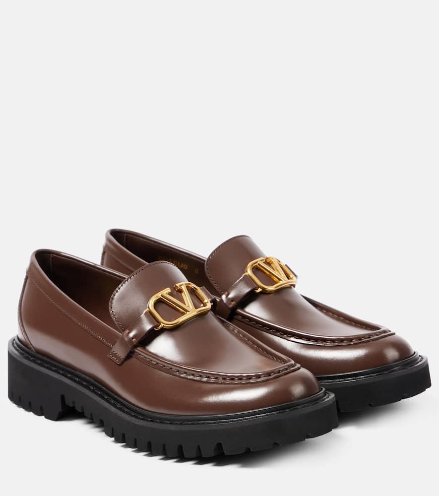 VALENTINO GARAVANI Vlogo Signature Leather Loafers In Brown Product Image