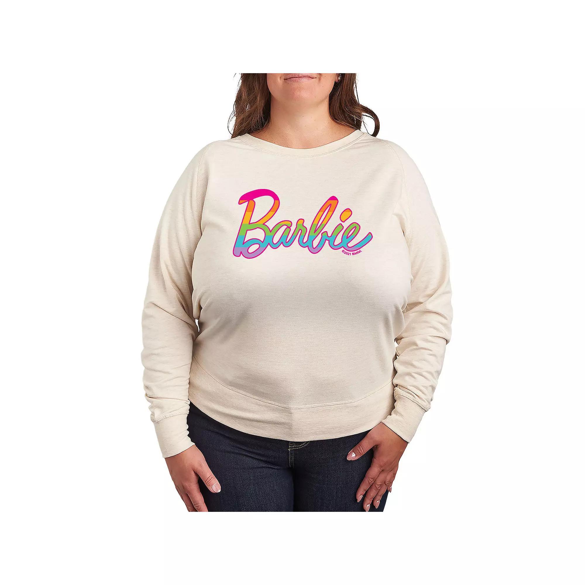 Plus Size Barbie® Pride Rainbow Fill French Terry Long Sleeve Tee, Women's, Size: 2XL, Beige Khaki Product Image