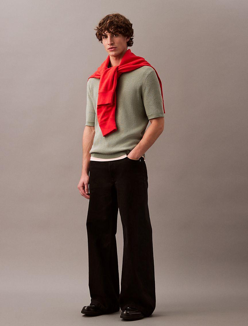 Smooth Cotton Waffle Sweater Polo Shirt Product Image