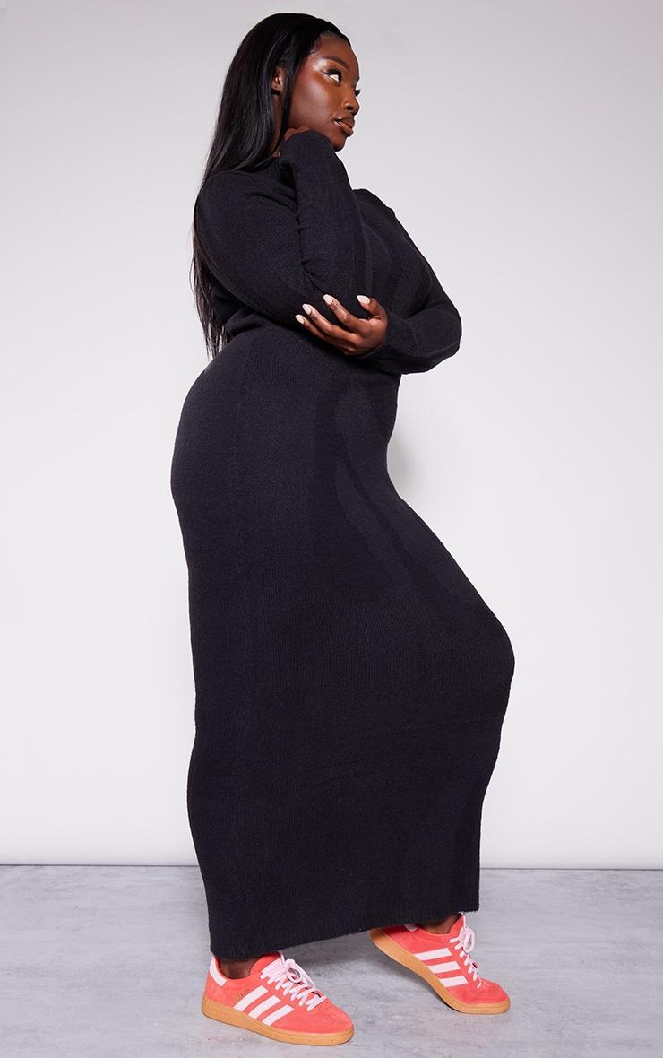 Plus Black Soft Knit Open Back Long Sleeve Maxi Dress Product Image