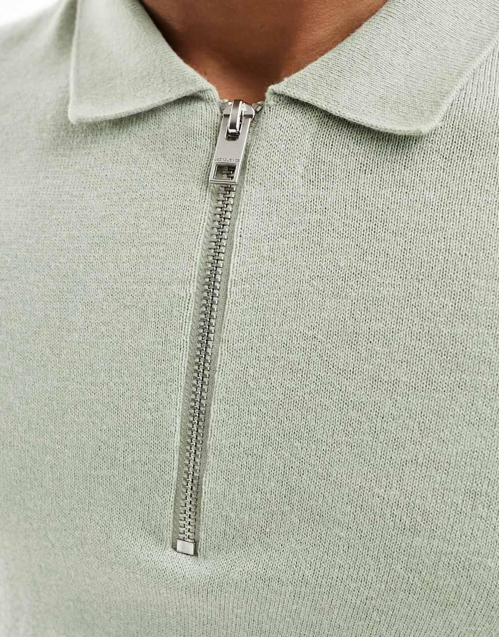 Jack & Jones knit polo with zip in mint Product Image