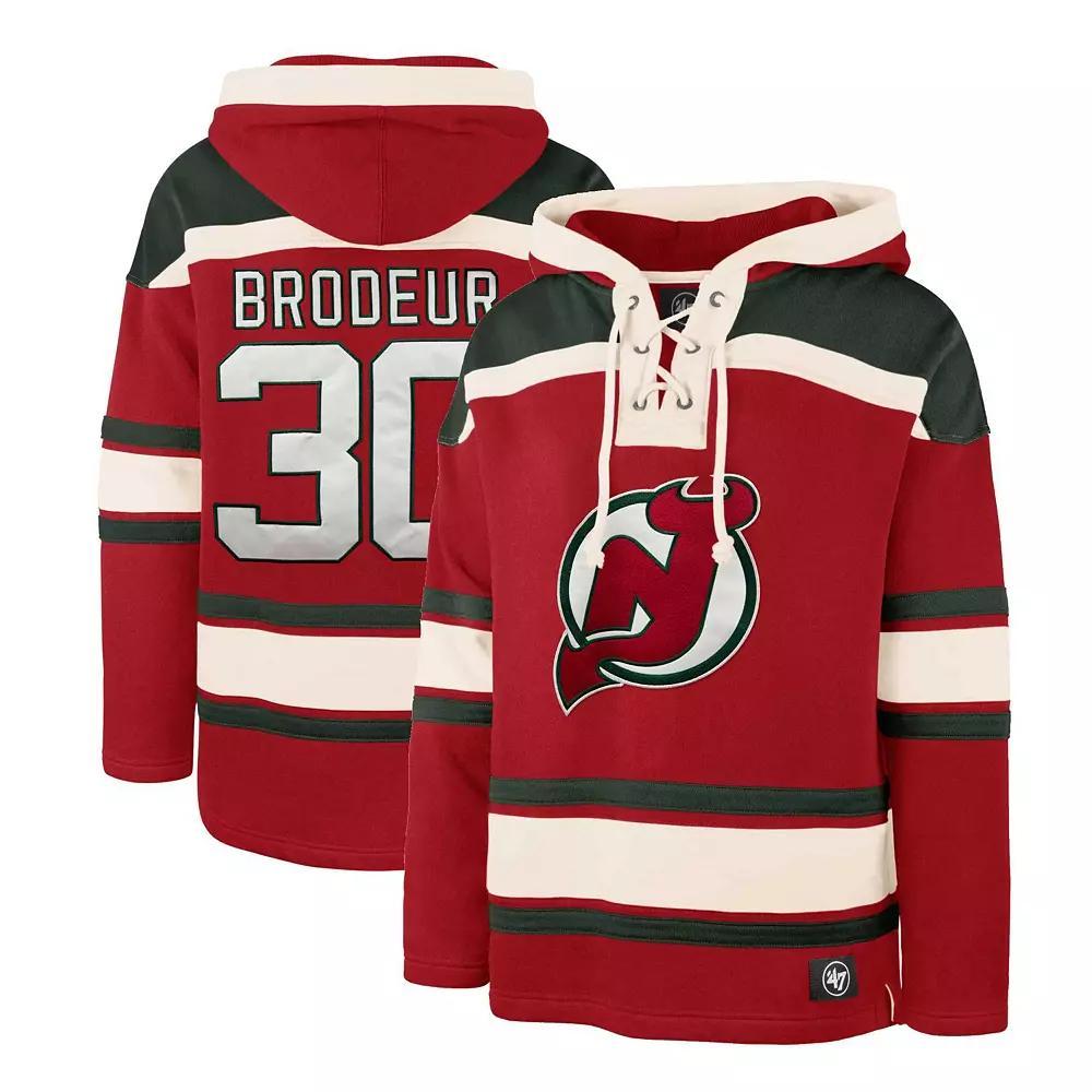 Men's '47 Martin Brodeur Red New Jersey Devils Retired Player Name & Number Lacer Pullover Hoodie,  Product Image
