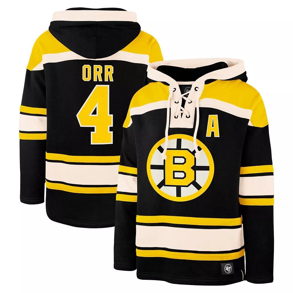 Men's '47 Bobby Orr Black Boston Bruins Retired Player Name & Number Lacer Pullover Hoodie, Size: Large Product Image