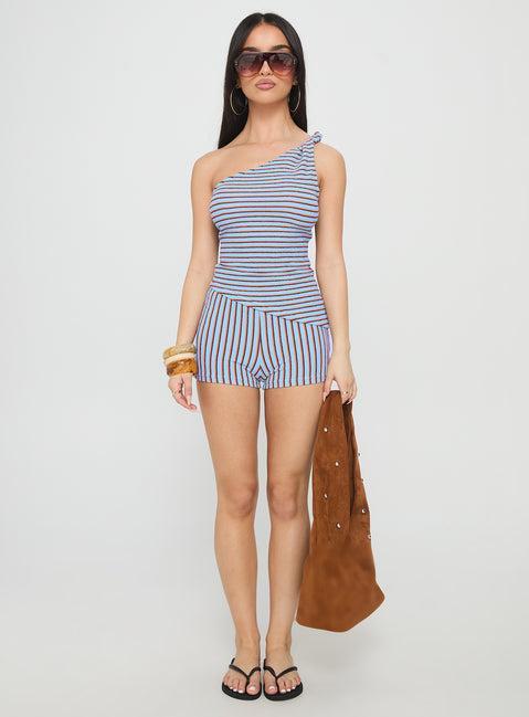 Zoraya One Shoulder Set Blue Stripe Product Image