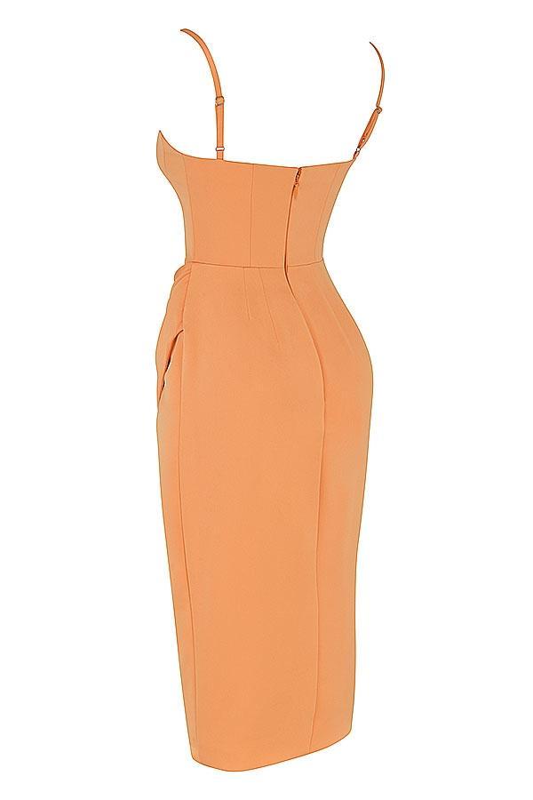 Bianca  tangerine satin pleated corset midi dress Product Image
