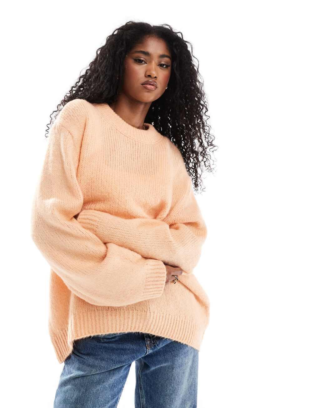 ASOS DESIGN oversized crew neck sweater in apricot Product Image