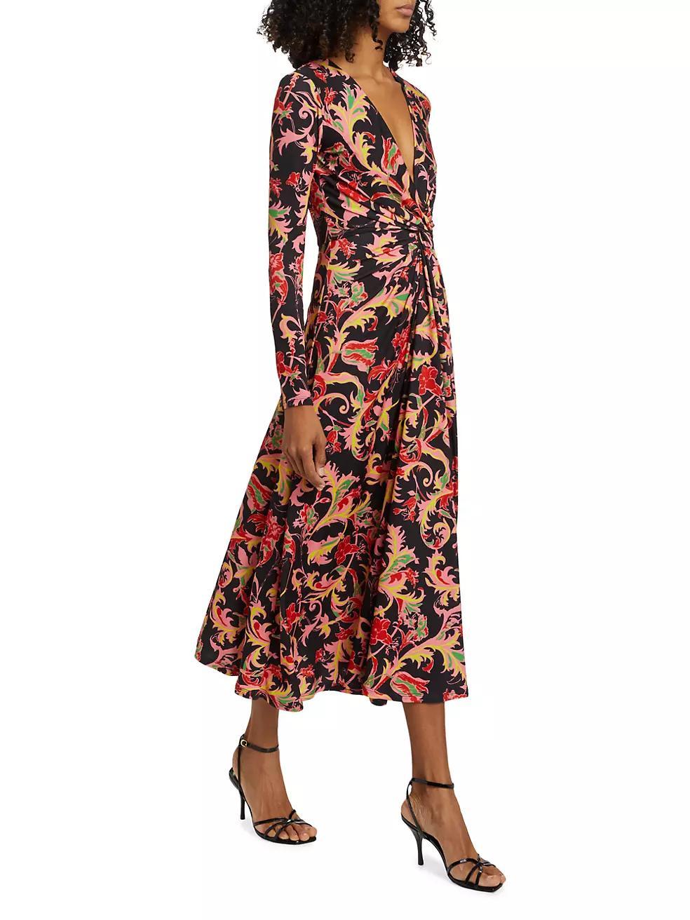 Leafy Twist-Front Midi-Dress Product Image