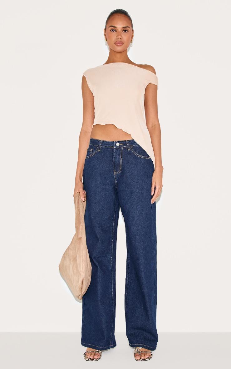  Almond Asymmetric Neck Mesh Top Product Image