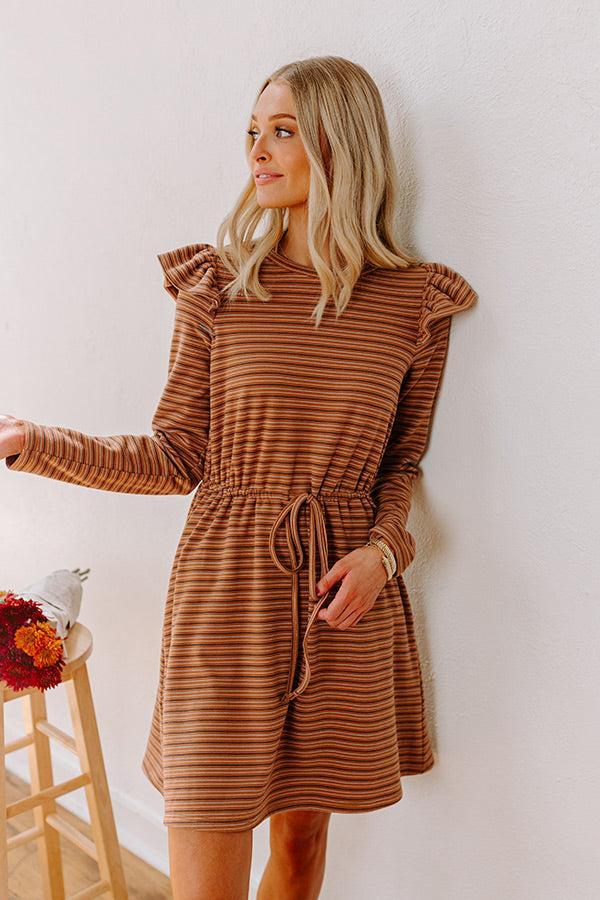 Harvest Harmony Stripe Mini Dress in Camel Product Image