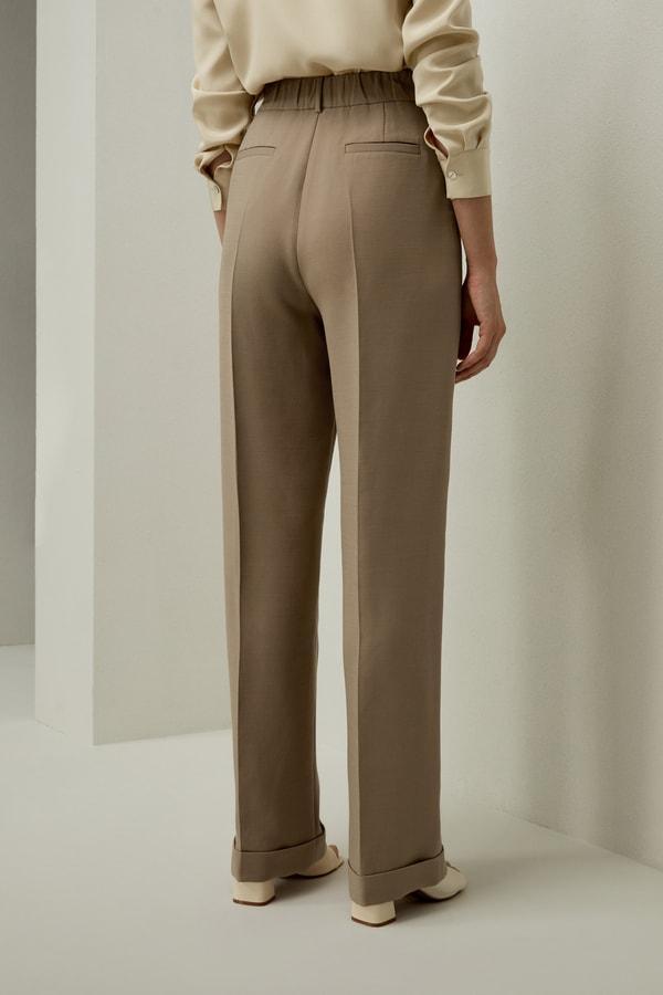Silk-Wool Blend Khaki Minimalist Trousers Product Image