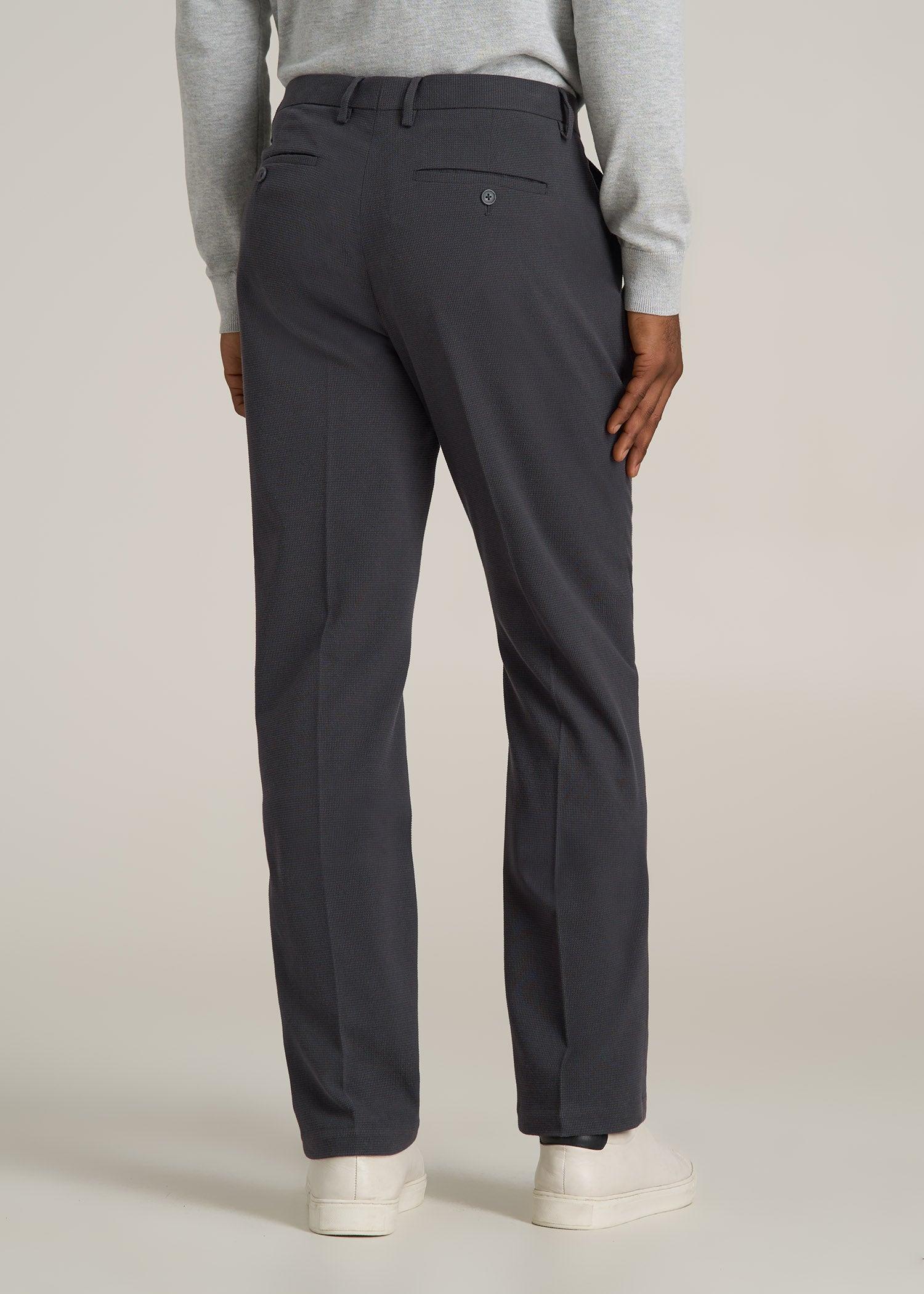 Textured Garment Washed Stretch Cotton Suit Pants for Tall Men in Iron Grey Product Image