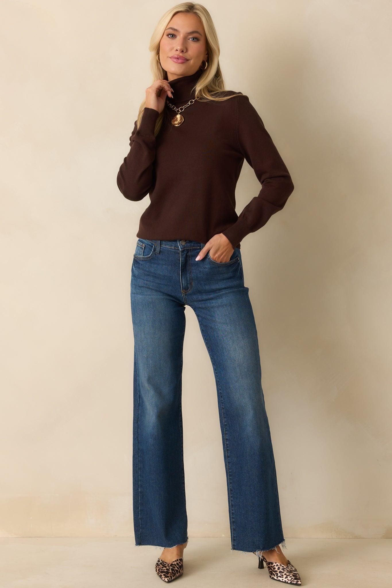 Comfortable Charm Dark Brown Turtleneck Sweater Product Image