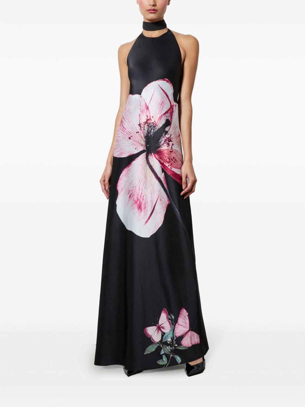 ALICE AND OLIVIA Montana Cowl Strap Back Maxi Gown With Scarf In Luna Floral Product Image