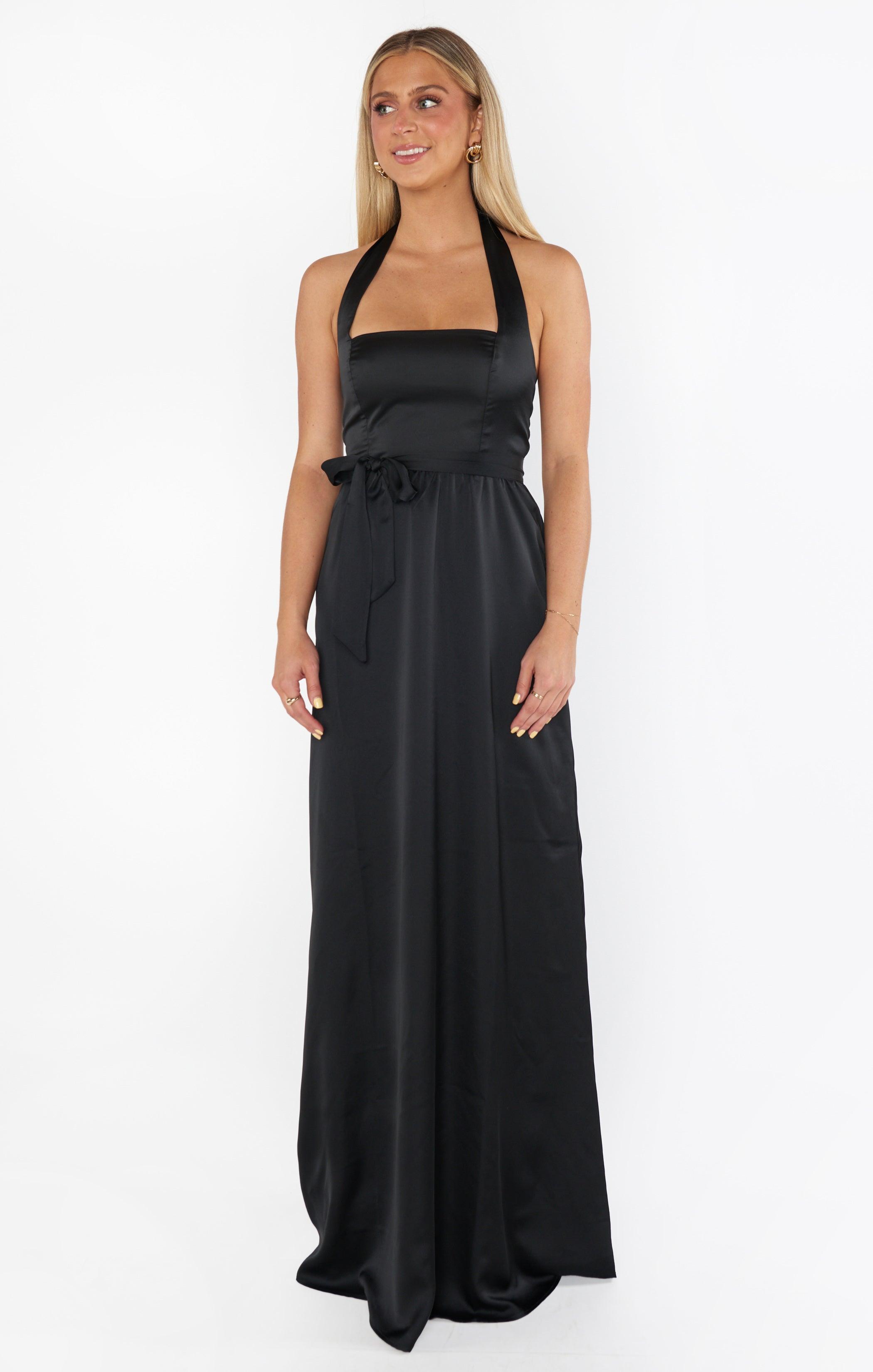 Hazel Halter Maxi Dress ~ Black Luxe Satin Product Image