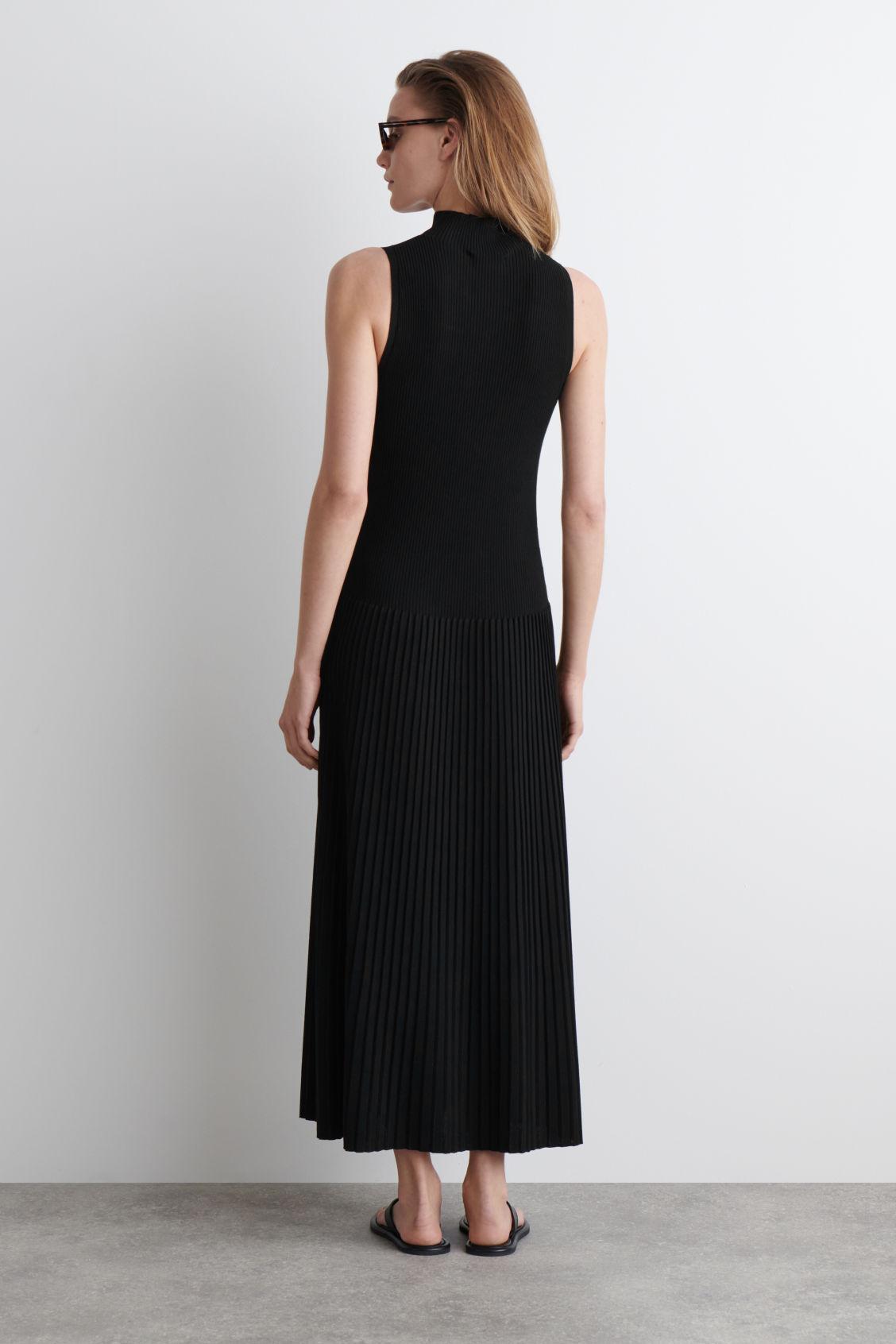 PLEATED HIGH-NECK MAXI DRESS Product Image