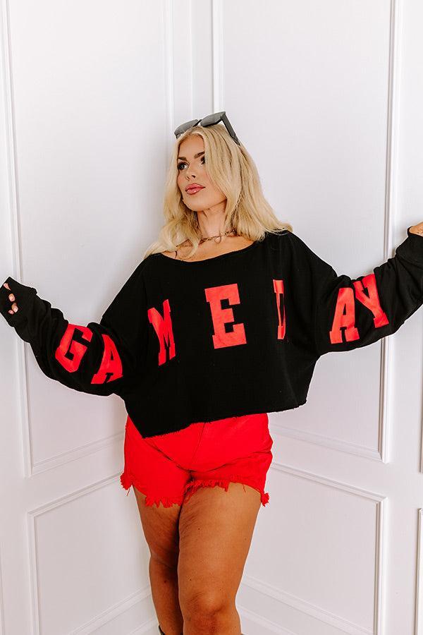 Game Day Crop Sweatshirt in Black/Red Curves Product Image