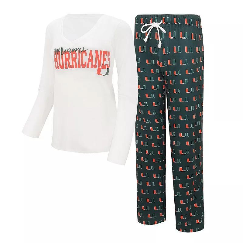 Womens Concepts Sport /Green Miami Hurricanes Long Sleeve V-Neck T-Shirt & Gauge Pants Sleep Set Product Image